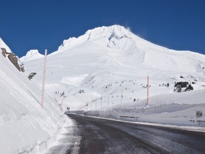 snowy road on way to Mt Hood