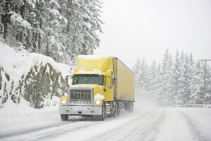 Semi-truck on Snow-covered highway
