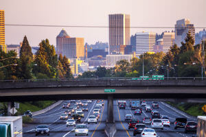 shot of highway in downtown portland